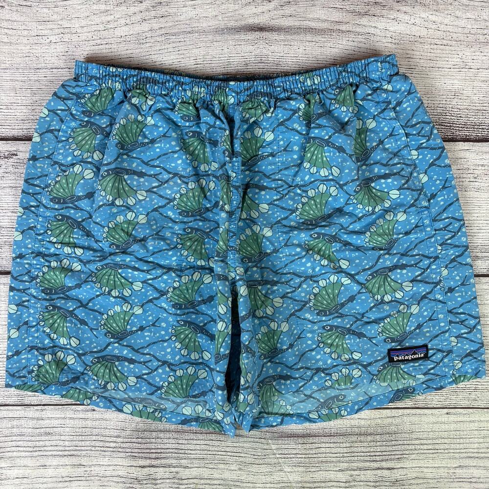 Patagonia Baggies Coastal Coral Sea/Fish Print Swim Trunks